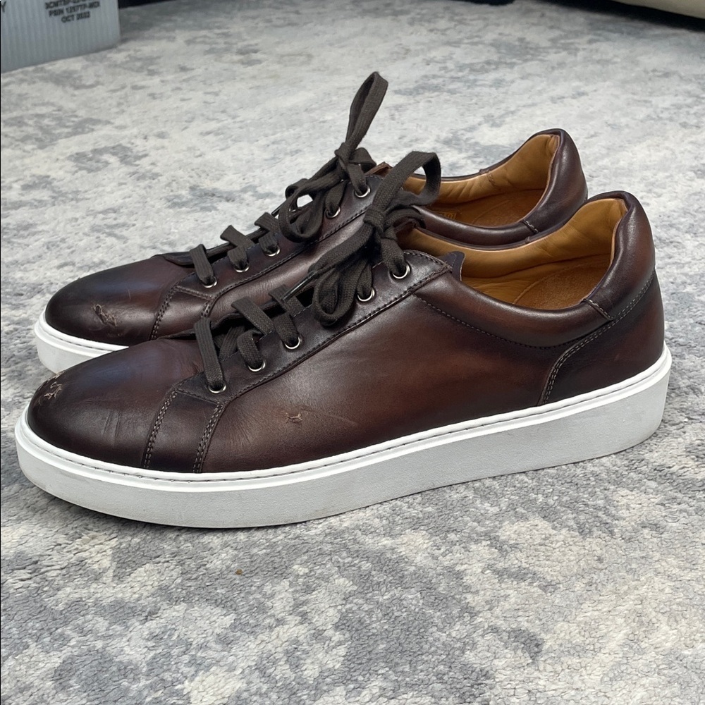 Magnanni Camino Lo Lace Up Sneaker Brown Burnished Leather Sz 12